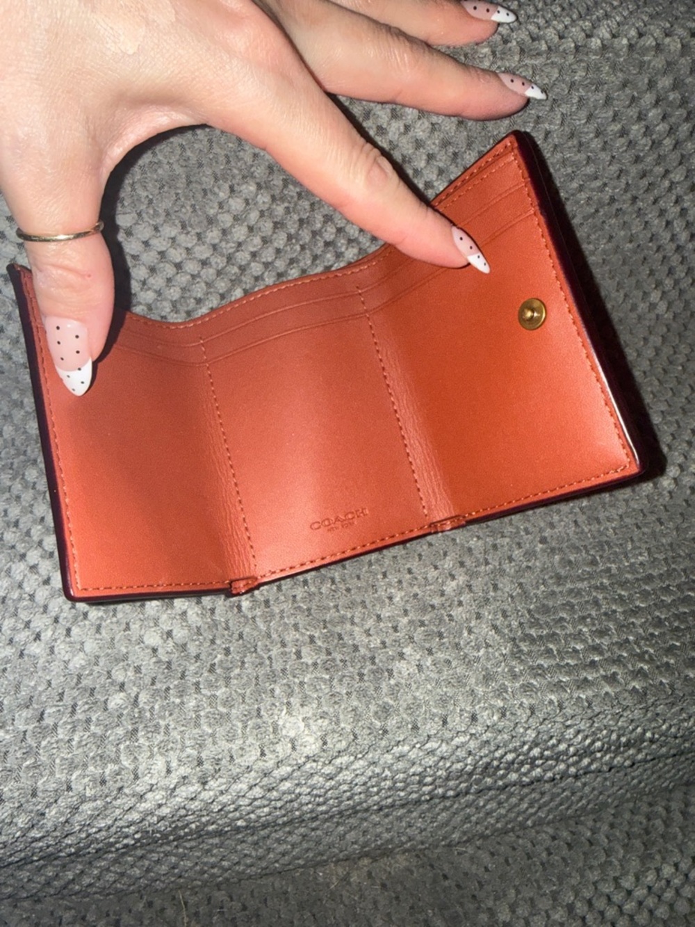 Coach Compact Orange Leather Trifold Wallet with Gold Snap - Picture 2 of 3